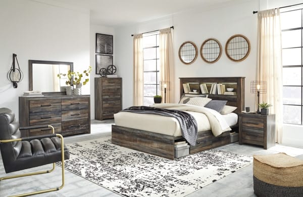 Ashley Bedroom Queen Bookcase Bed with 4 Side Drawers B211-65-54-60-2-B100-13