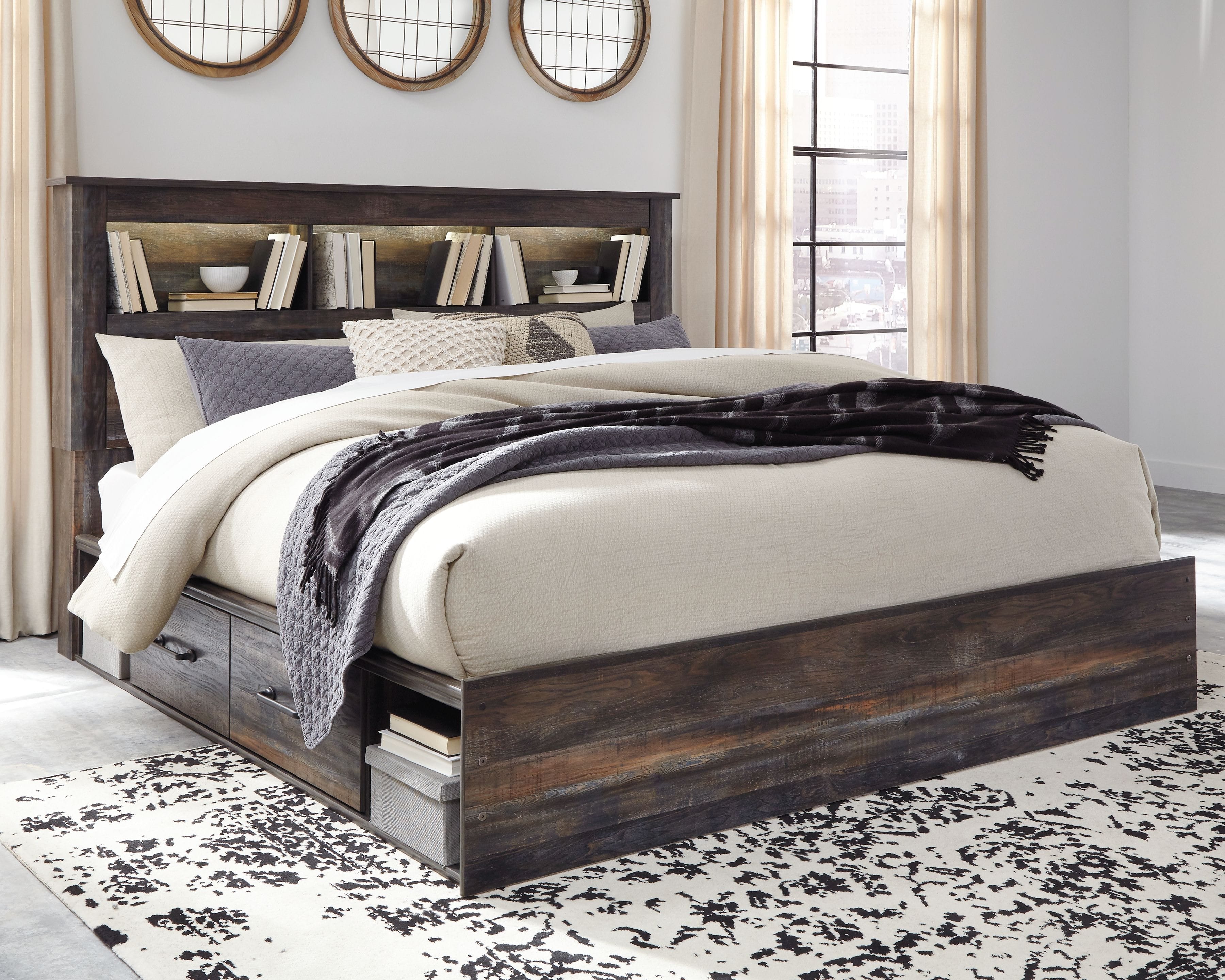 Ashley Bedroom King Bookcase Bed With 4 Storage Drawers B211-69-56-60-2-B100-14