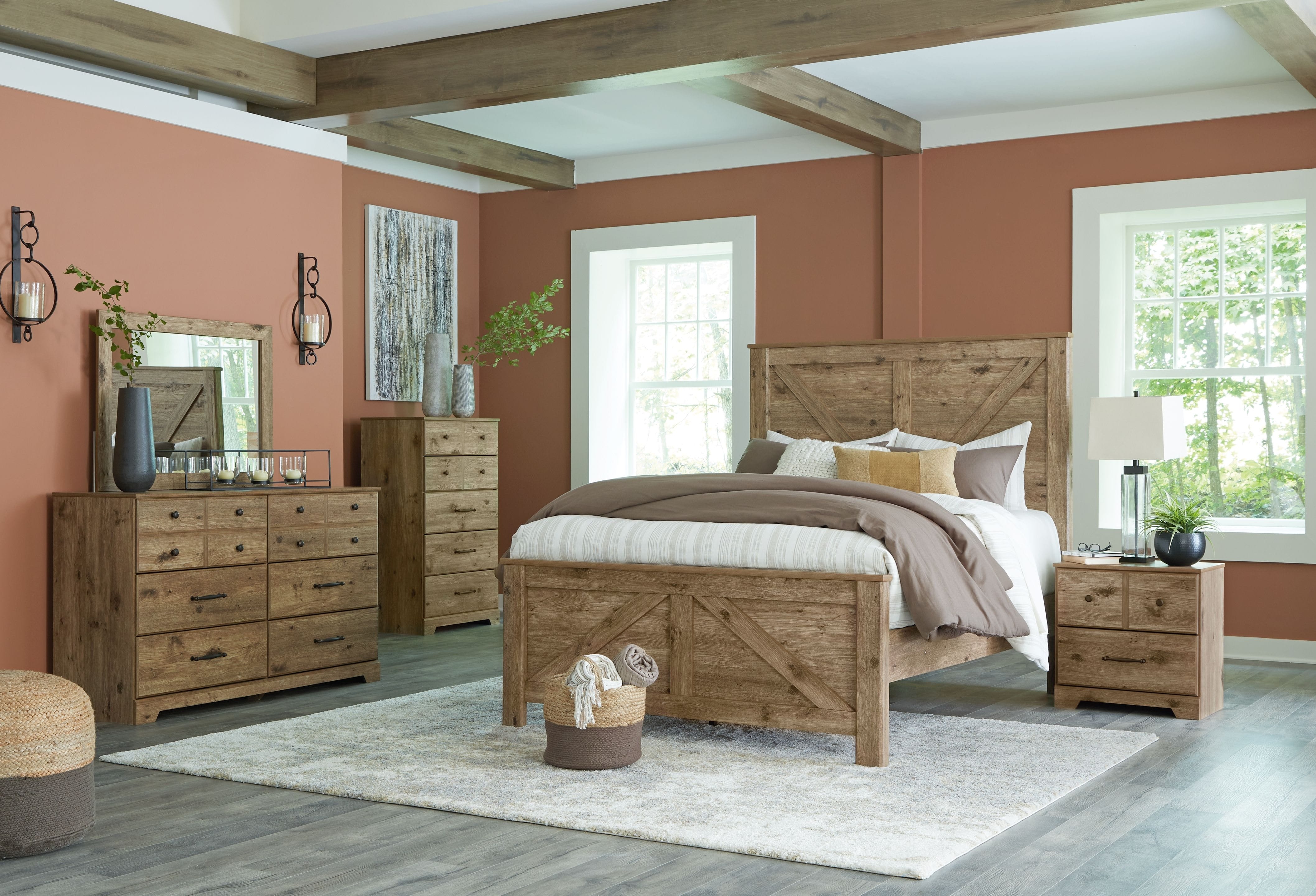Ashley Bedroom 8 Piece King Crossbuck Panel Bed Set B2119-231-36-245-158-156-97-92-2