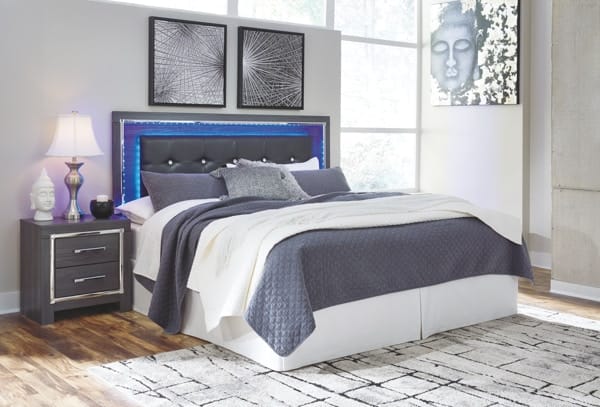 Ashley Bedroom King Upholstered Panel Headboard with Bolt on Bed Frame B214-58-B100-66