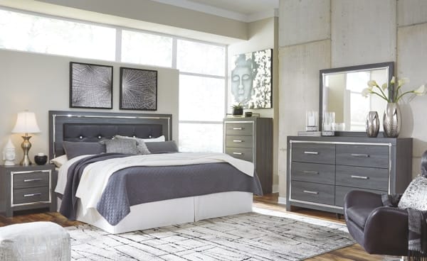 Ashley Bedroom King Upholstered Panel Headboard with Bolt on Bed Frame B214-58-B100-66