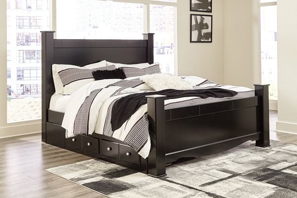 Ashley Bedroom King Poster Bed with Side Storage B...