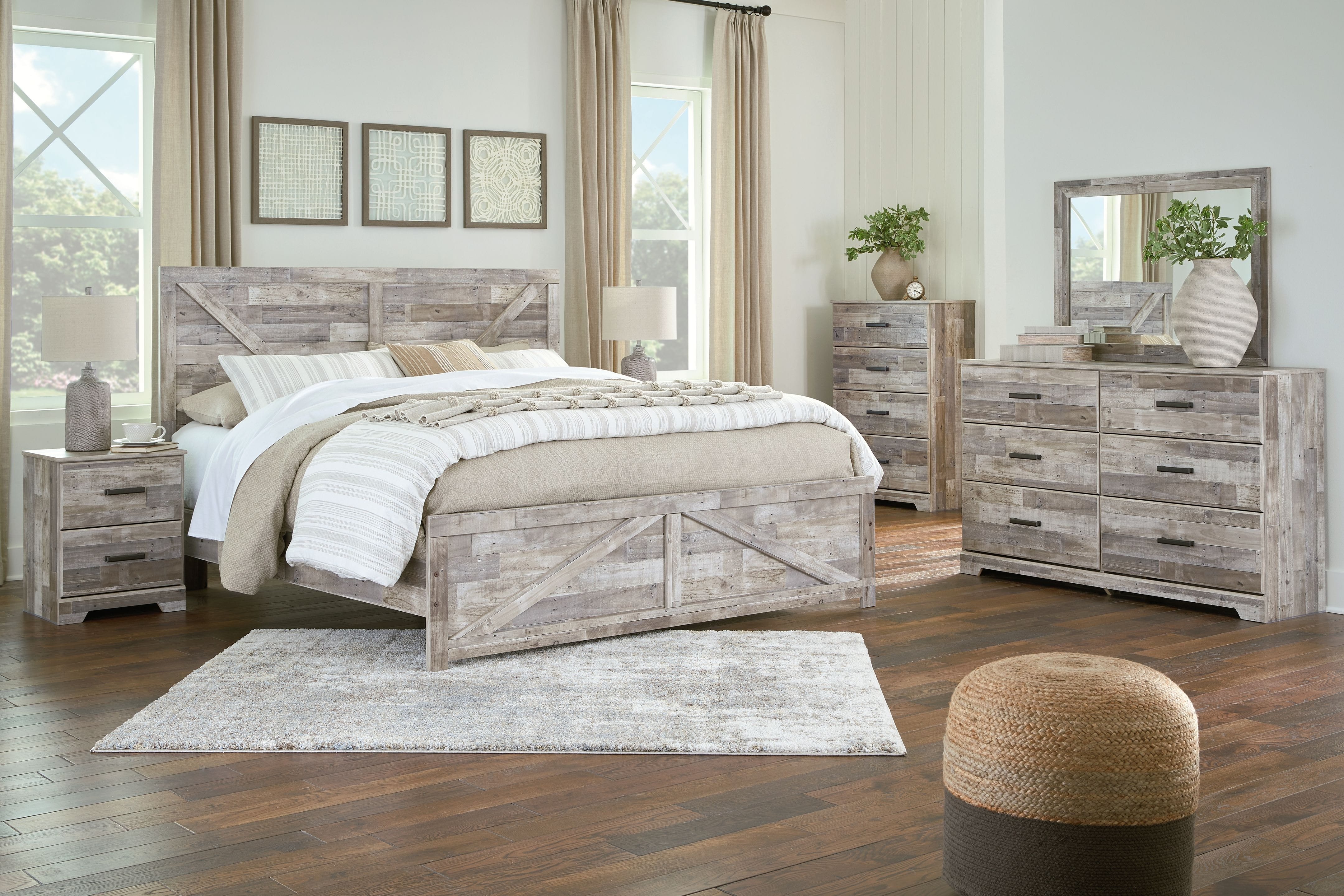 Ashley Bedroom 6 Piece King Crossbuck Panel Bed Set B3487-31-36-72-97-92-2