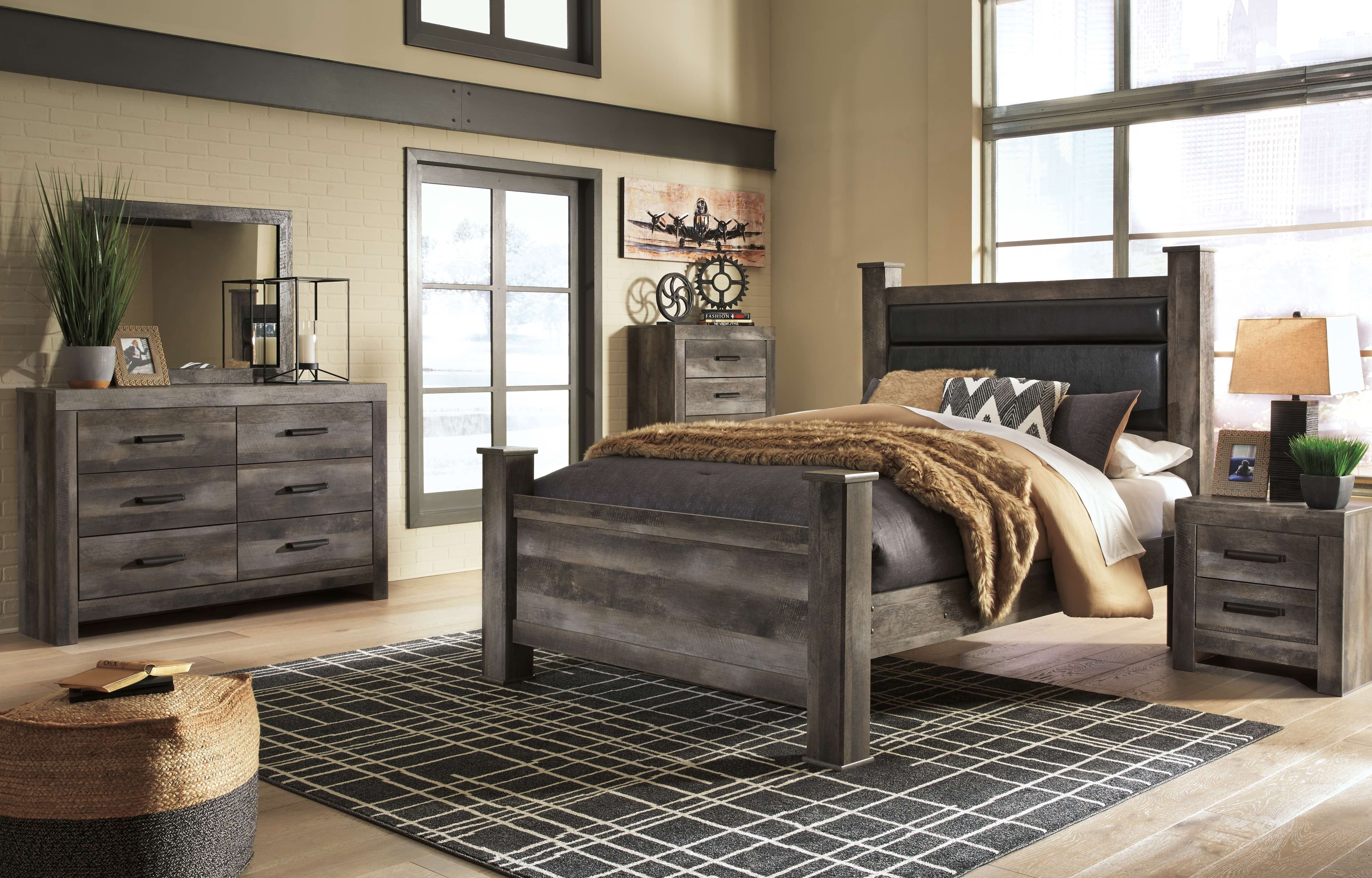 Ashley Bedroom 7 Piece Queen Upholstered Poster Bed Set B440-31-36-46-67N-64-98-62