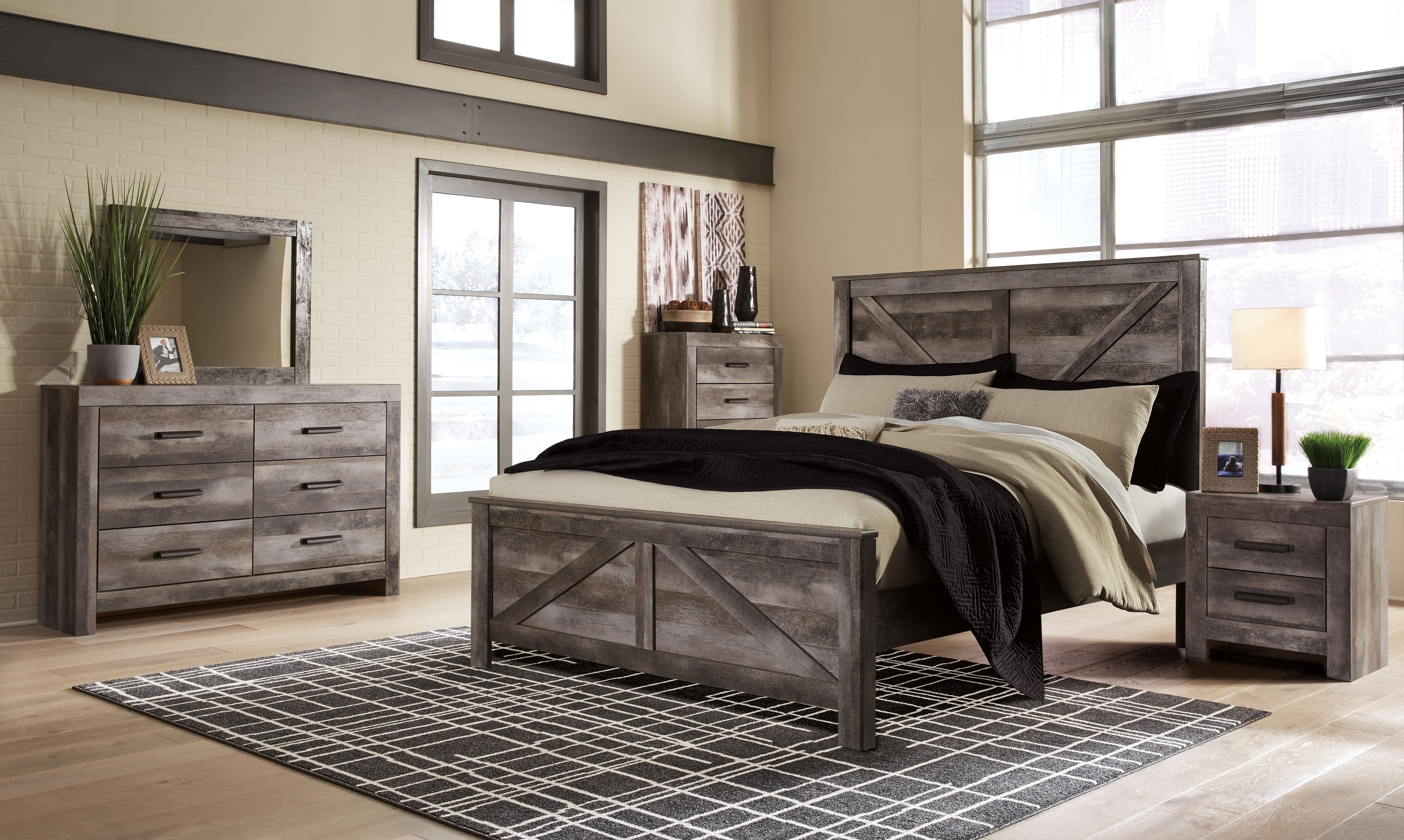 Ashley Bedroom 5 Piece King Crossbuck Panel Bed Set B440-31-36-58-56-99