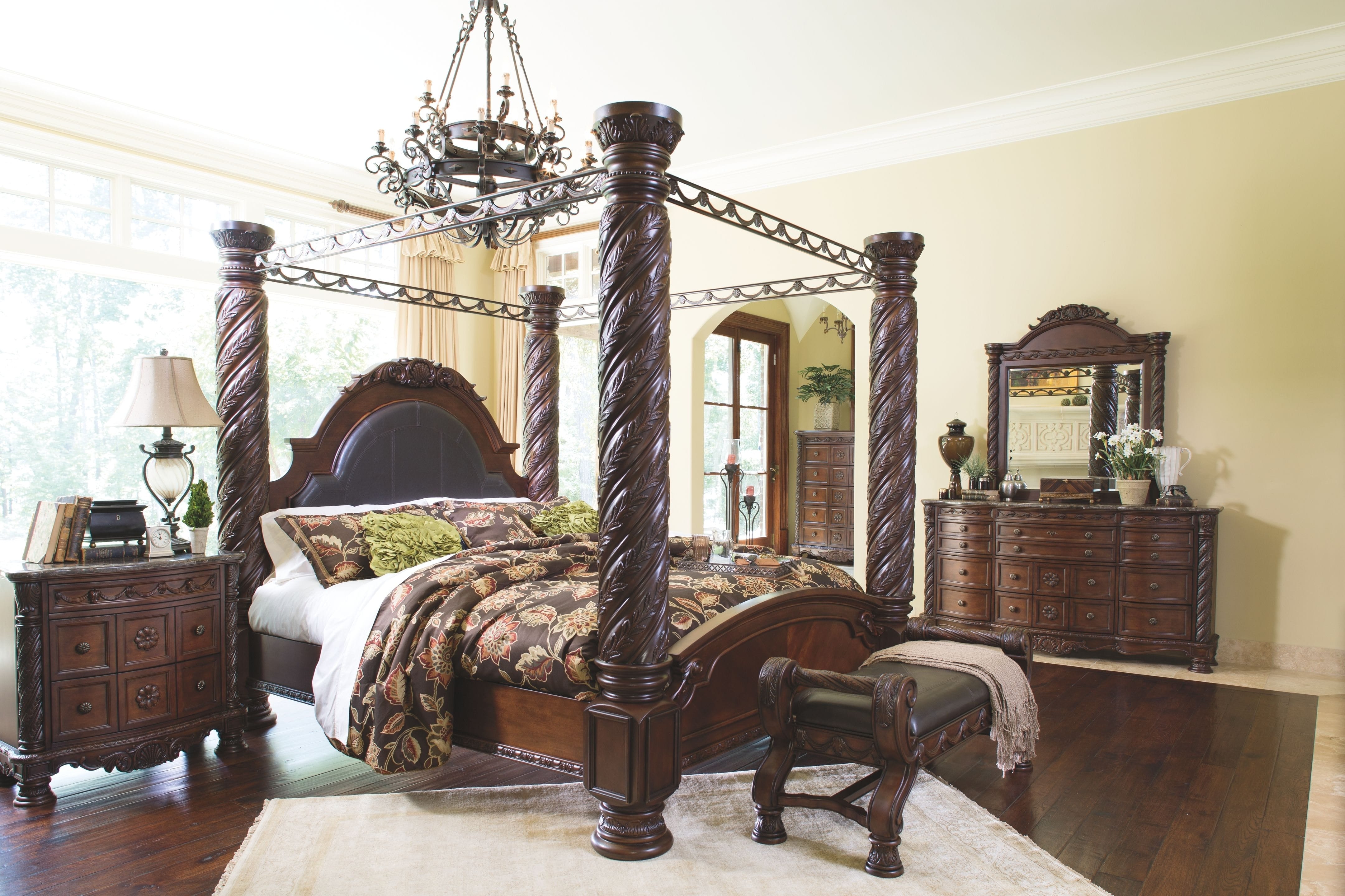Ashley Bedroom 10 Piece King Poster Bed With Canopy Set B553-131-36-46-172-151-162-150-199-193-2