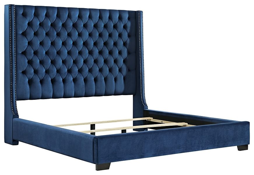 Dario King Bed in Blue Velvet