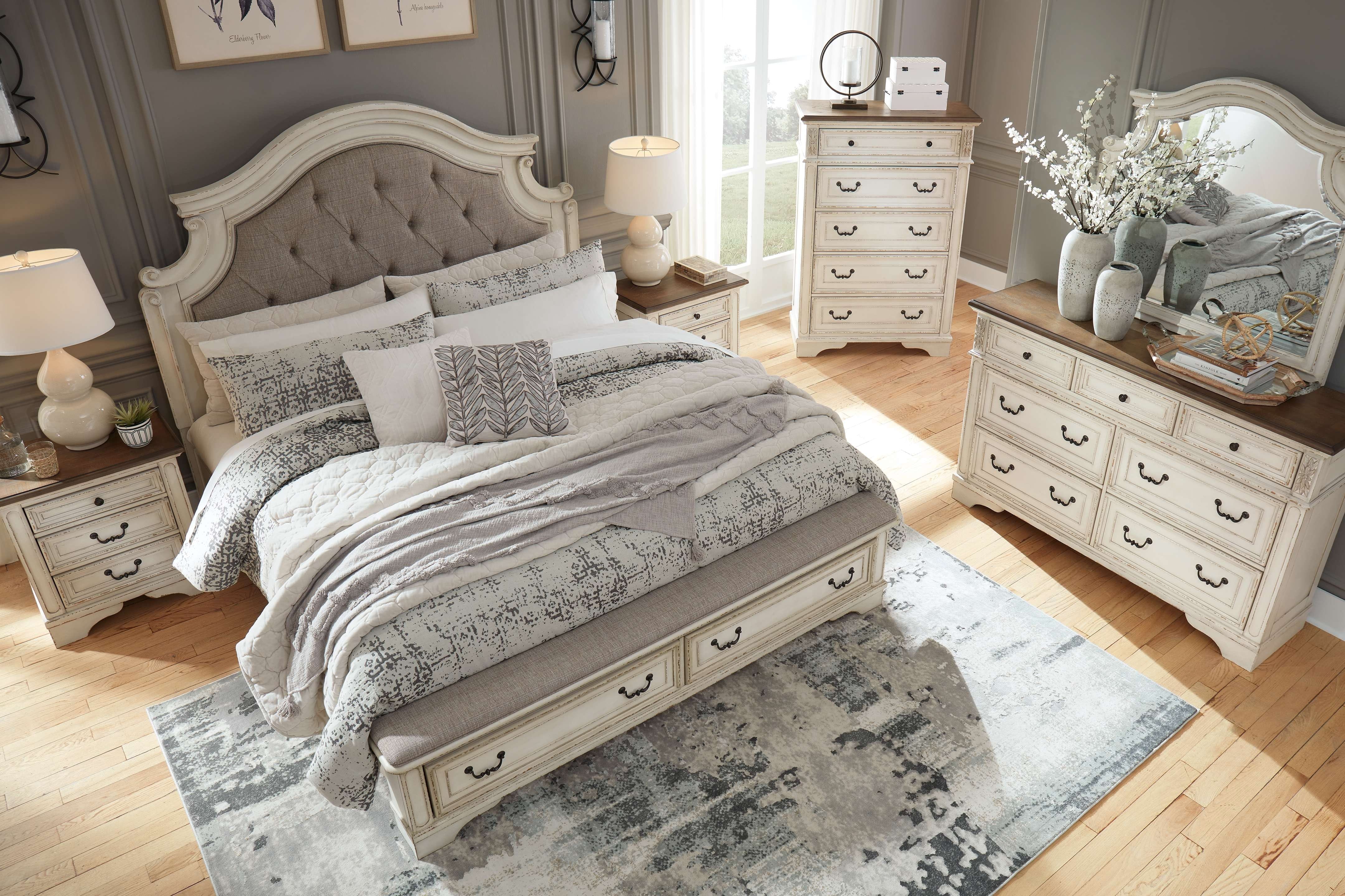 Ashley Bedroom 6 Piece Queen Upholstered Bed Set B743-31-36-46-57-54S-196