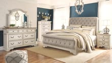 Ashley Bedroom 6 Piece Queen Upholstered Sleigh Bed Set B743-31-36-46-77-74-98
