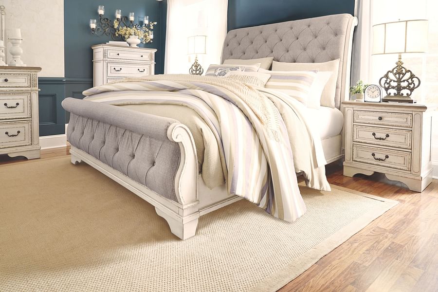 Ashley Bedroom 7 Piece Queen Upholstered Sleigh Bed Set B743-31-36-77-74-98-932