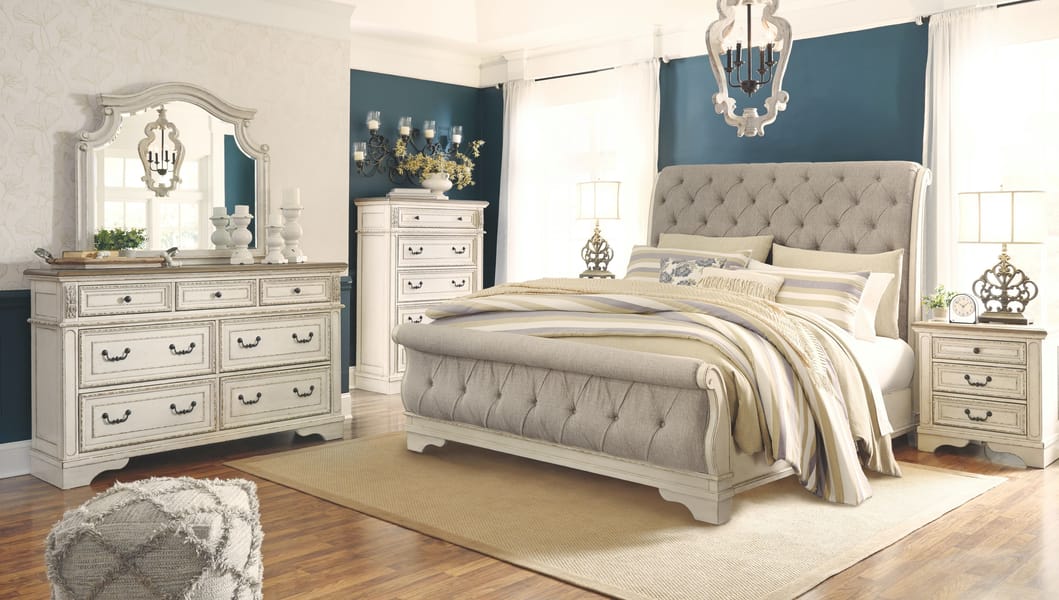Ashley Bedroom King Upholstered Sleigh Bed B743-78-76-99