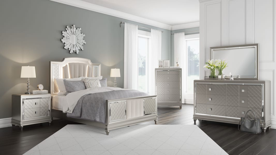 Ashley Bedroom 5 Piece Queen Upholstered Panel Bedroom Set B744-31-36-57-54-96