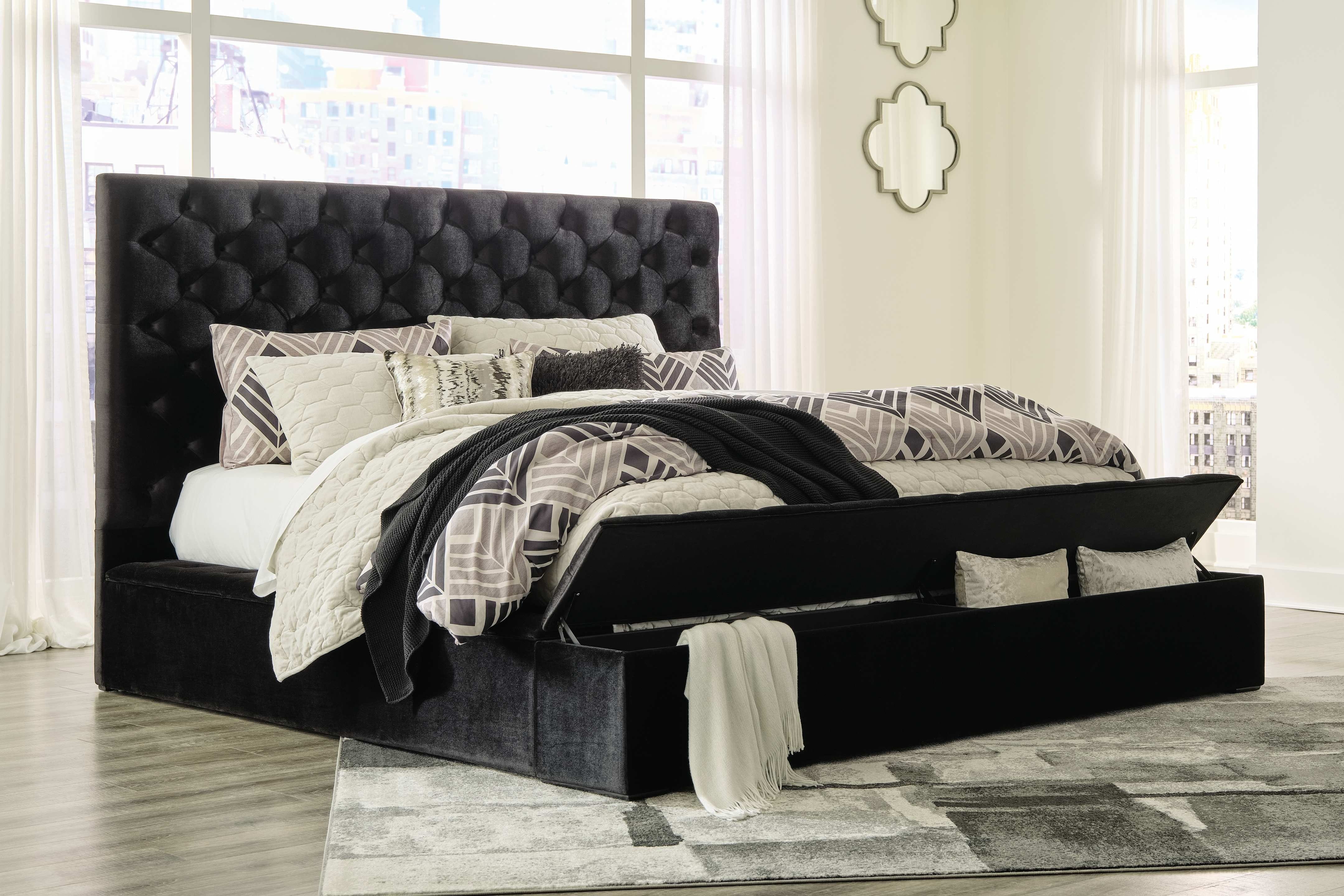 Ashley Bedroom Queen Upholstered Bed with Footboard Storage B758-157-154-196