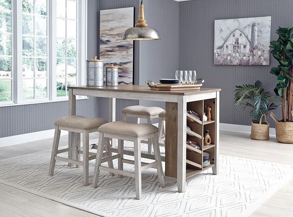 Ashley Dining Room 5 Piece Rectangular Counter Table with Storage Set D394-32-024-4