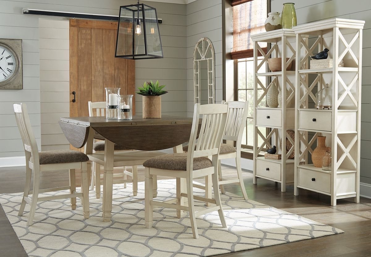 Ashley Dining Room Piece Round Drop Leaf Counter Table Set  D647-13-124-4-76-2