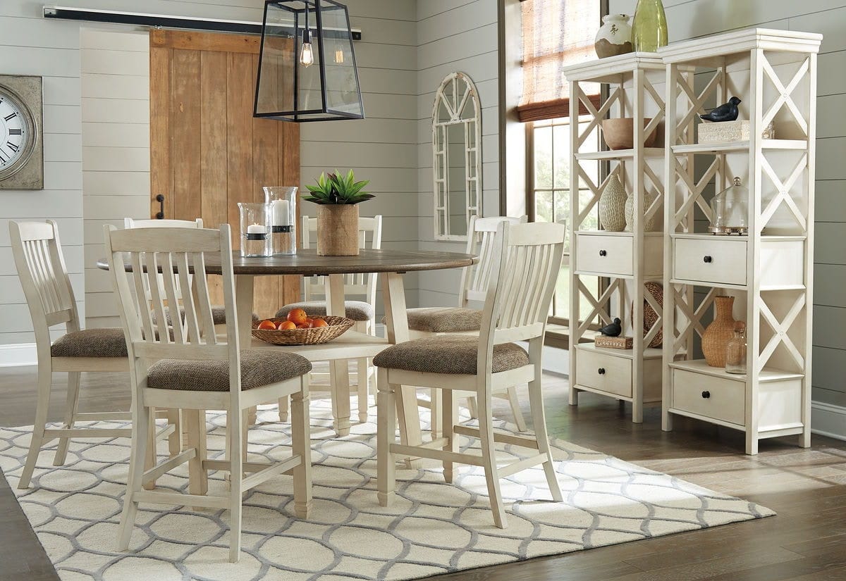 Ashley Dining Room 9 Piece Round Drop Leaf Counter Table Set D647-13-124-6-76-2