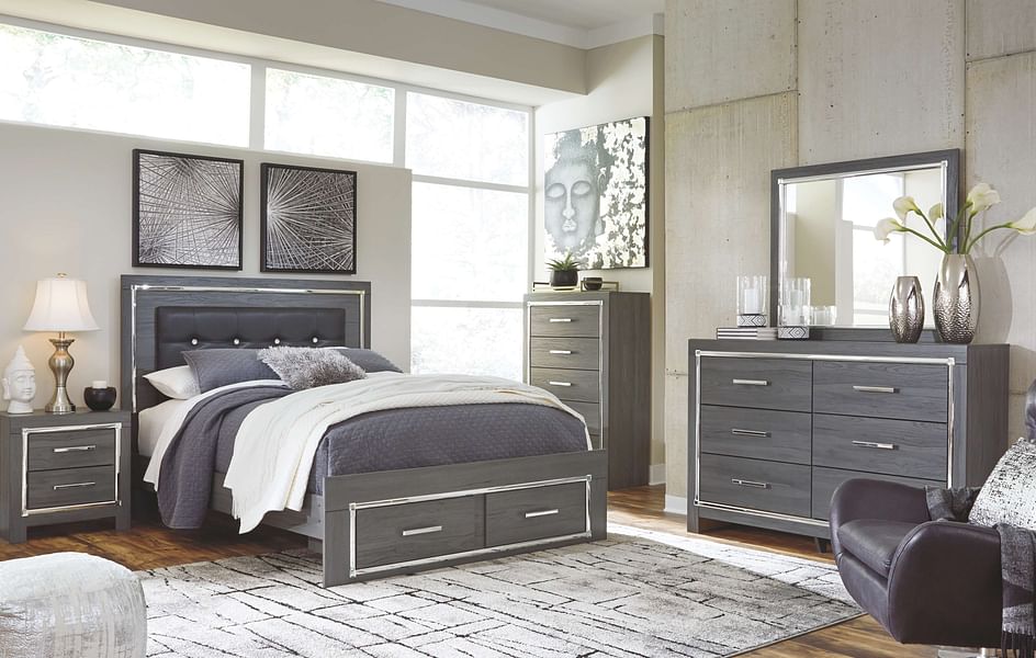 Ashley Bedroom 8 Piece Queen Platform Bed with 2 Storage Drawers Set B214-31-36-57-54S-95-B100-13-92-2