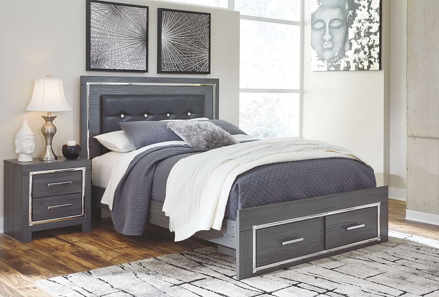 Ashley Bedroom Queen Platform Bed with 2 Storage Drawers B214-57-54S-95-B100-13