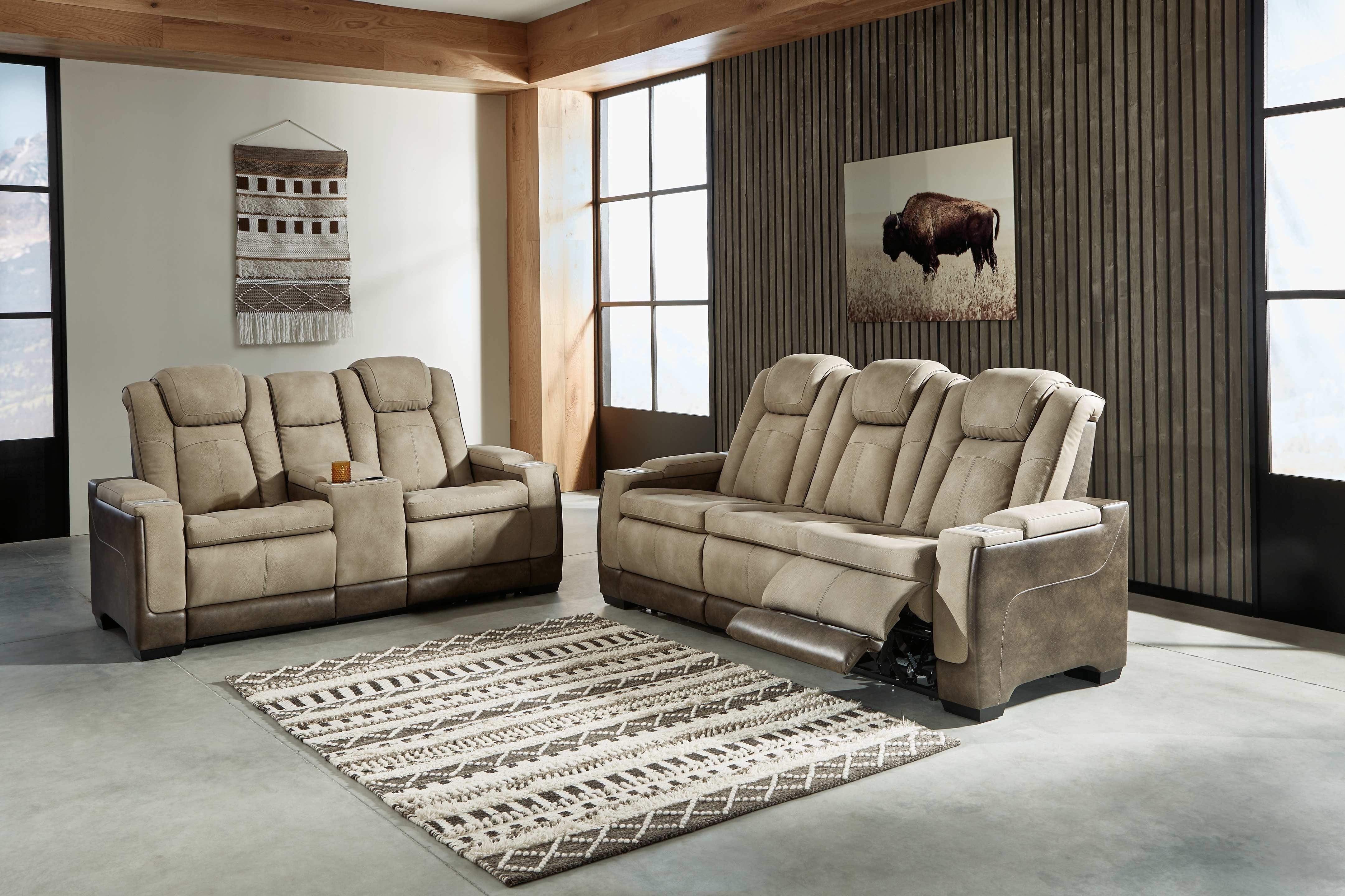 Ashley Living Room 2 Piece Power Reclining Sofa with Adjustable Headrest Set 22003-15-18