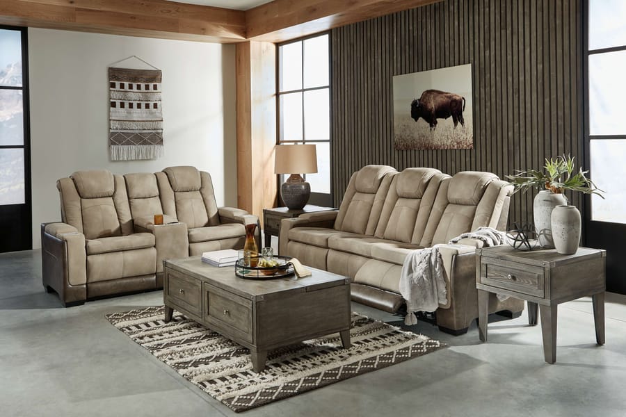 Ashley Living Room 2 Piece Power Reclining Sofa with Adjustable Headrest Set 22003-15-18
