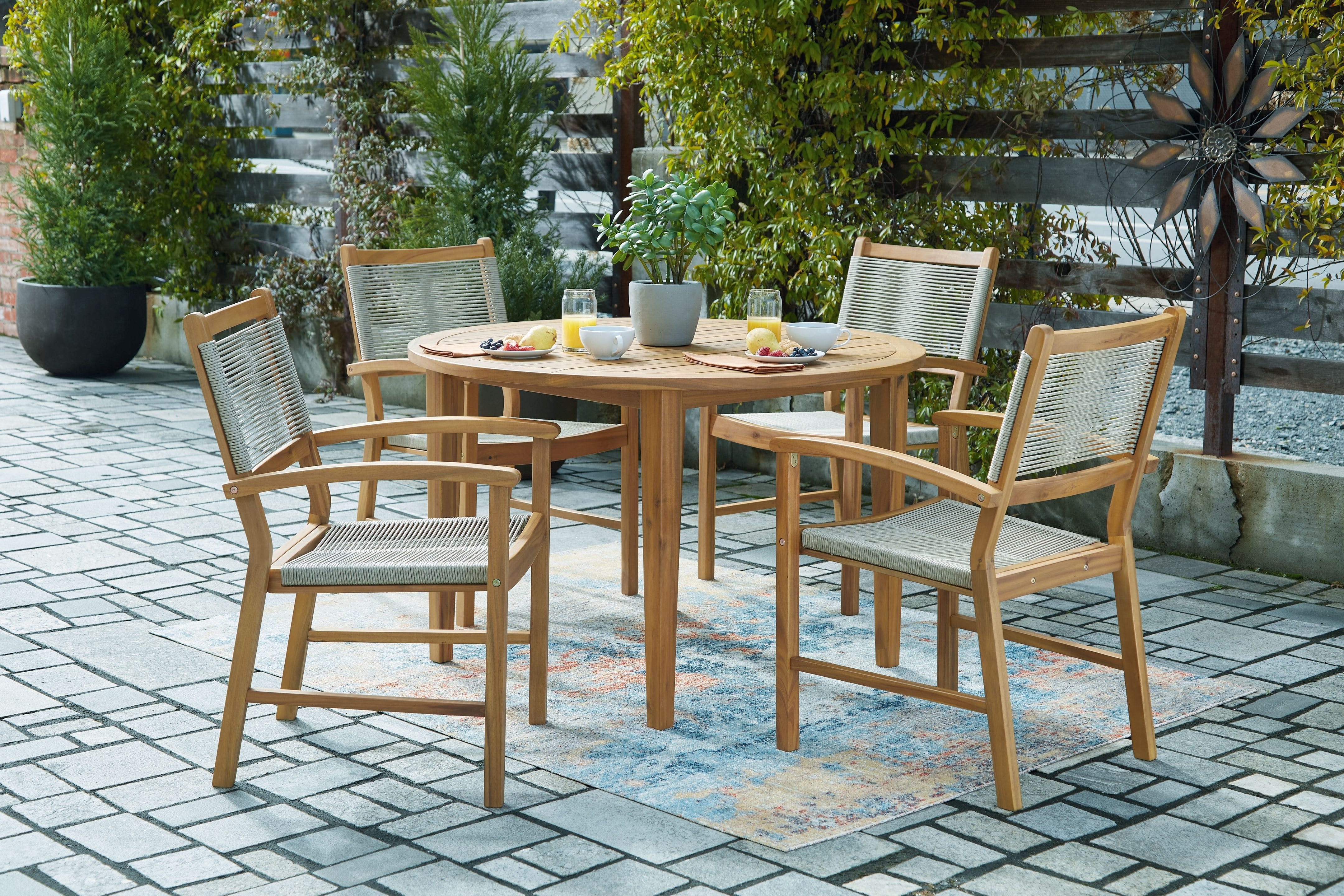 Ashley Dining Room 5 Piece Dining Set, 4 Rope Back Arm Chairs P407-615-602A-2