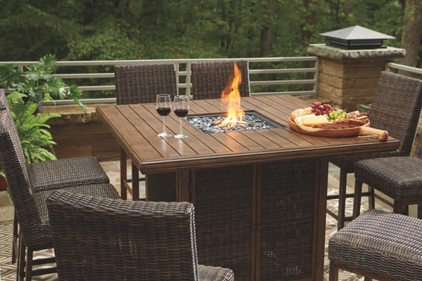 Ashley Outdoor/Patio 7 Piece Set - Fire Pit Table, 6 Barstools P750-665-130-3