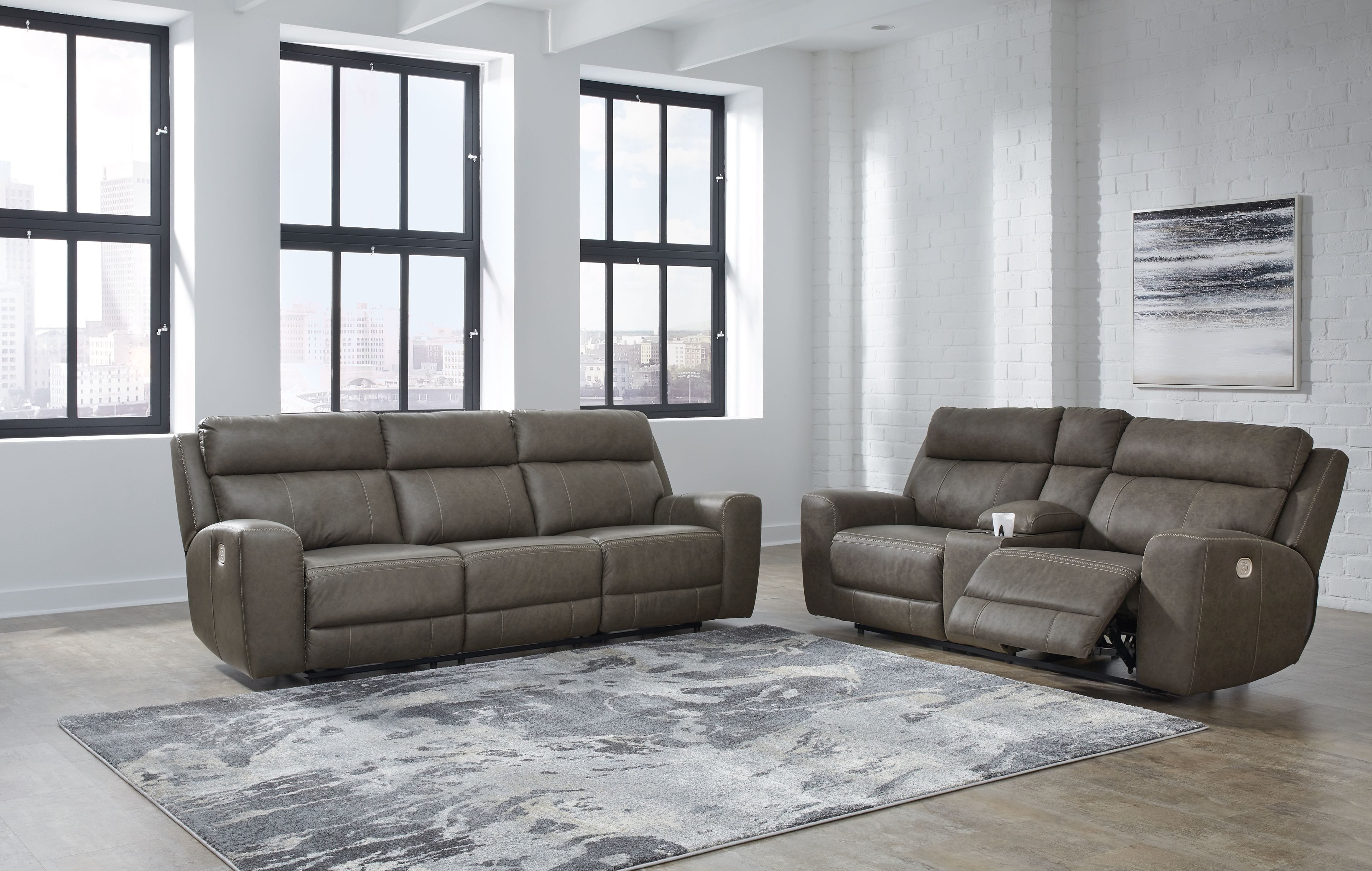 Ashley Living Room 2 Piece Power Reclining Sofa and Loveseat U25402-15-18