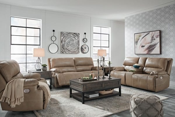 Geneva 3 Piece Living Room Set in Beige Leather