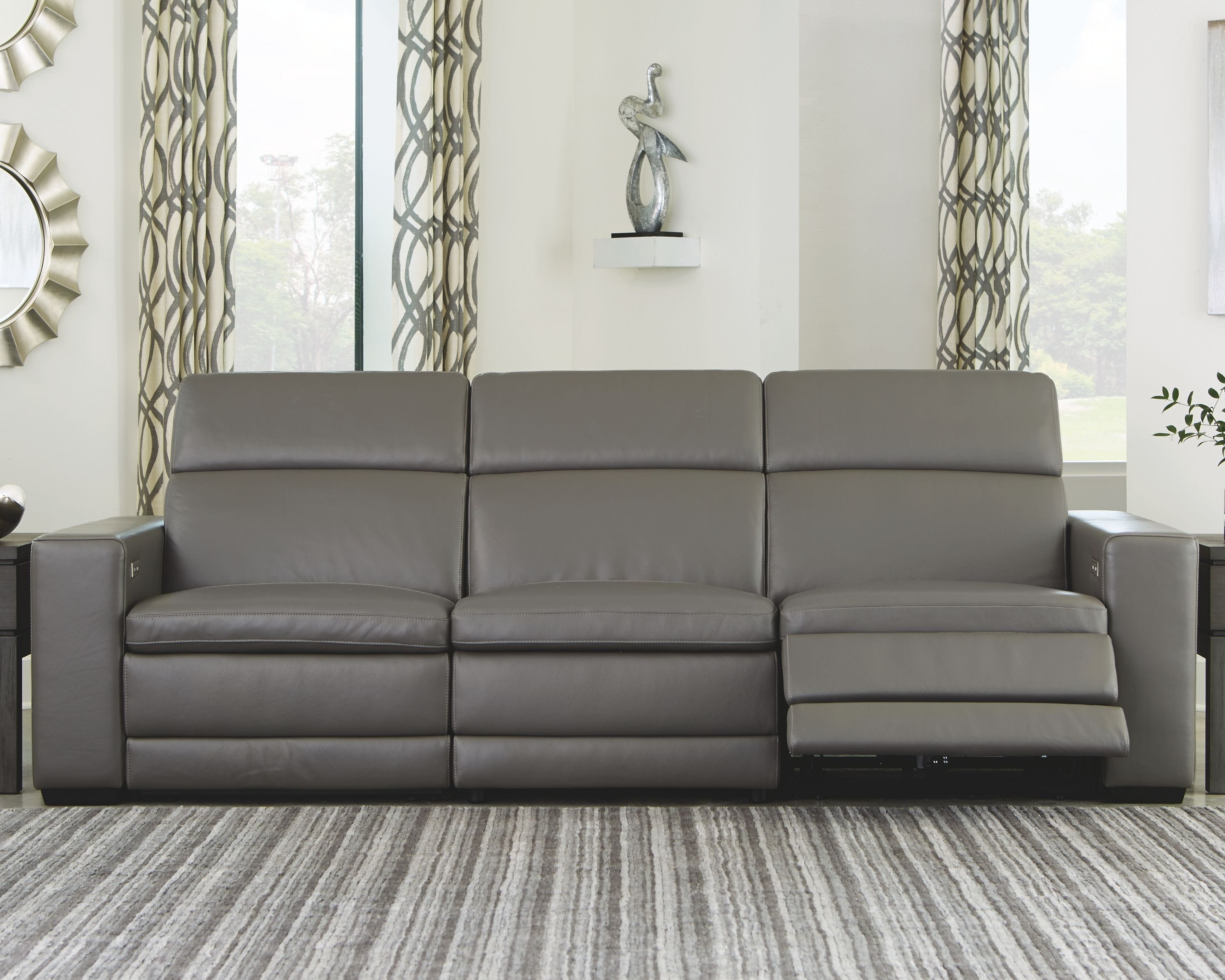 Tucson Power Reclining Sofa in Grey Leather