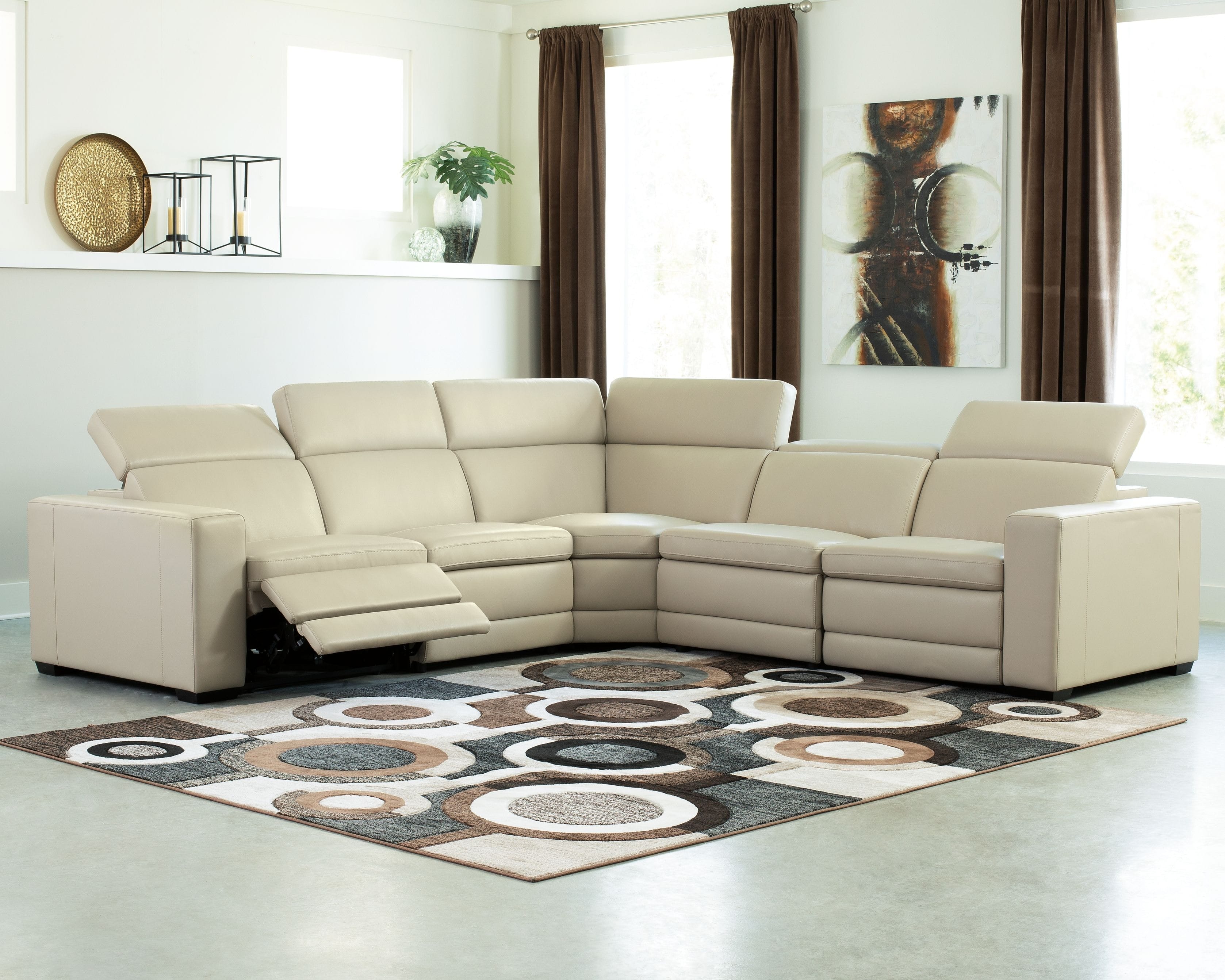 Tucson Power Reclining Sectional in Beige Leather