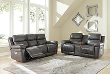 Ashley Living Room Power Reclining with Adjustable Headrest Sofa & Loveseat Set U64806-15-18