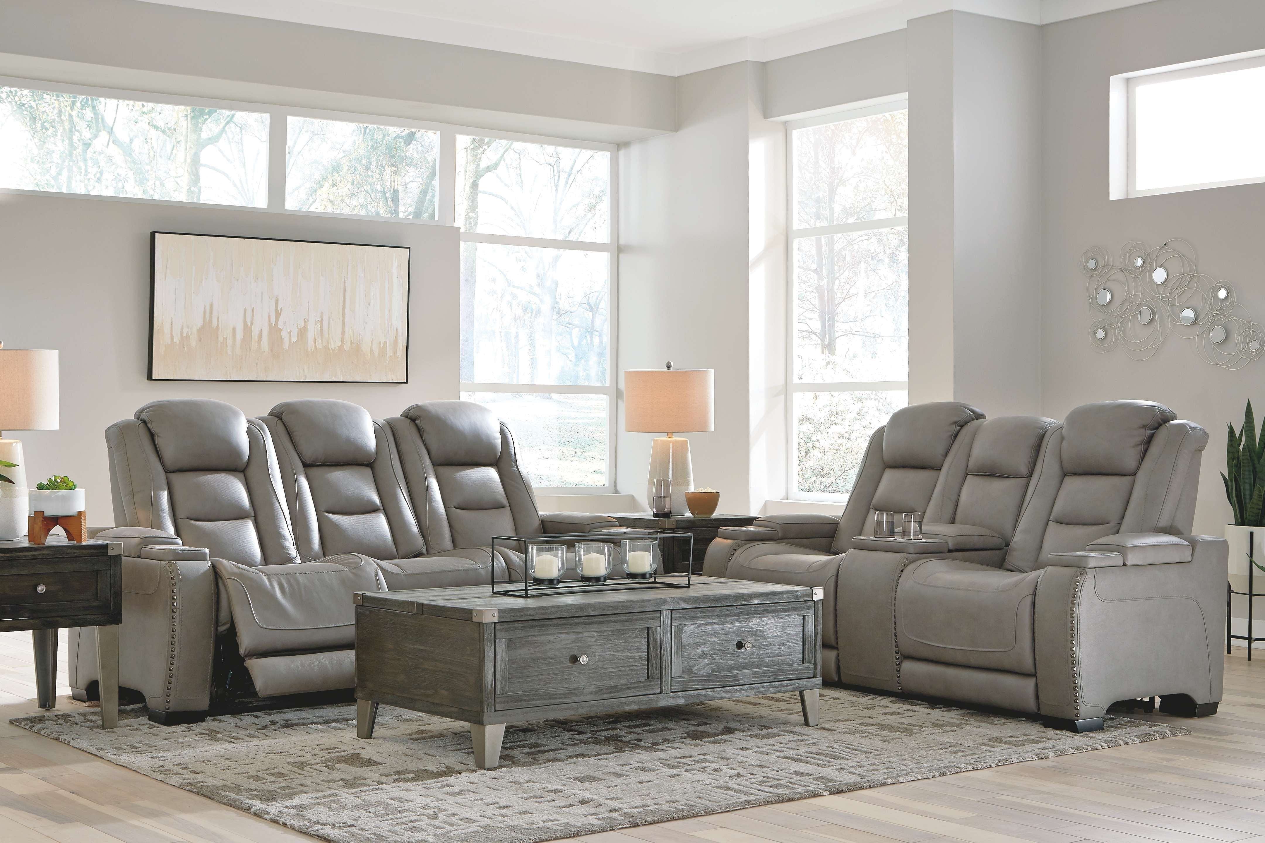 Power reclining living room online set with adjustable headrest