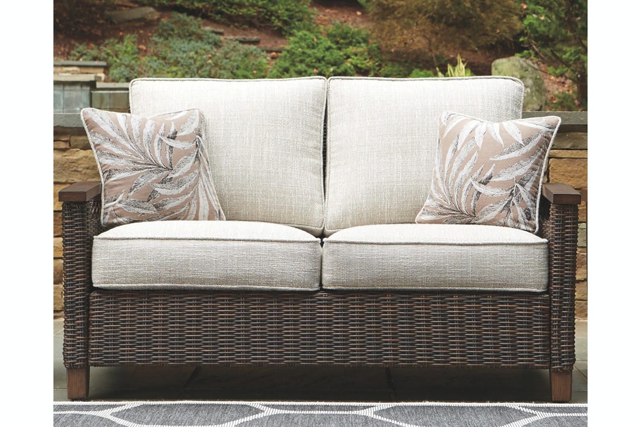Ashley Outdoor/Patio Paradise Trail Loveseat with Cushion P750-835