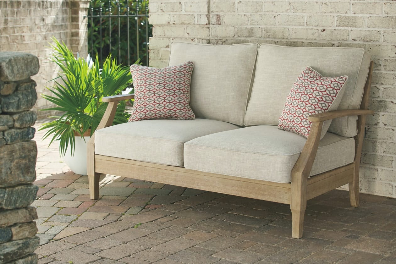 Ashley Outdoor/Patio Clare View Loveseat with Cush...