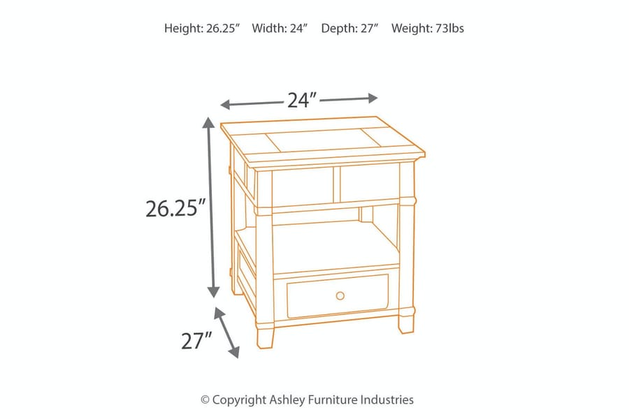 Ashley Living Room Gately End Table with Storage and Power Outlets T845-3