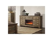 Ashley Bedroom Dresser with Glass and Stone Fireplace Insert B446-32-W100-02