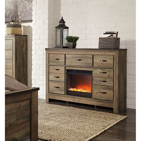 Ashley Bedroom Dresser with Glass and Stone Fireplace Insert B446-32-W100-02
