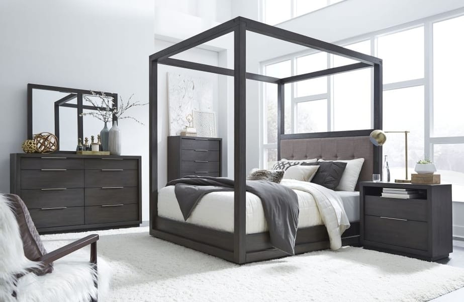 Modus Bedroom Oxford Upholstered Canopy Bed In Dolphin AZU5H5