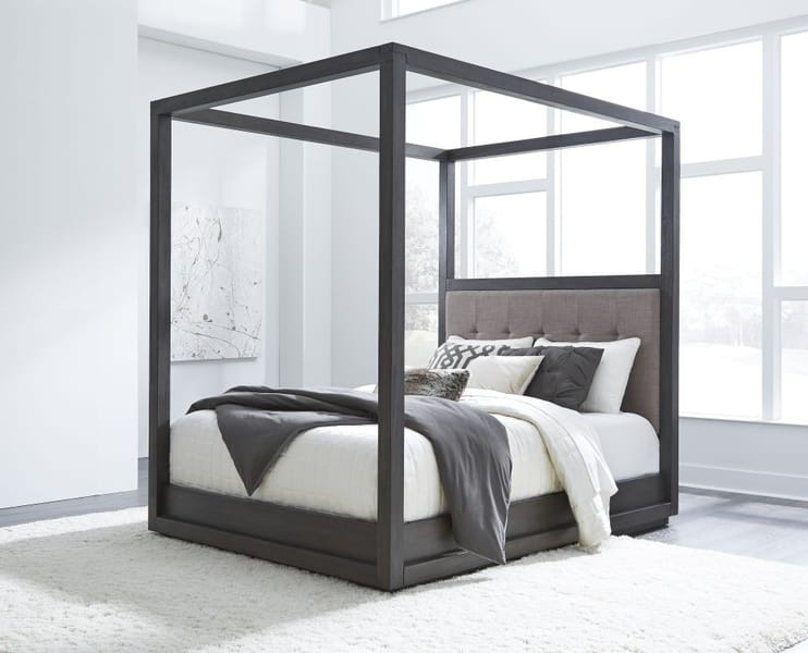 Modus Bedroom Oxford Upholstered Canopy Bed In Dolphin AZU5H5