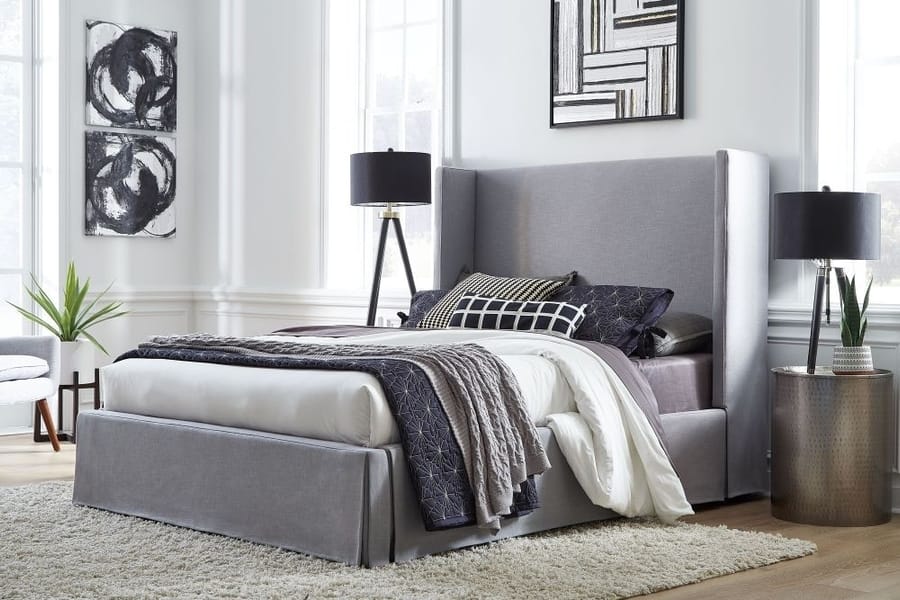 Modus Bedroom Cresta Upholstered Skirted Panel Bed In Fog CBA9H72