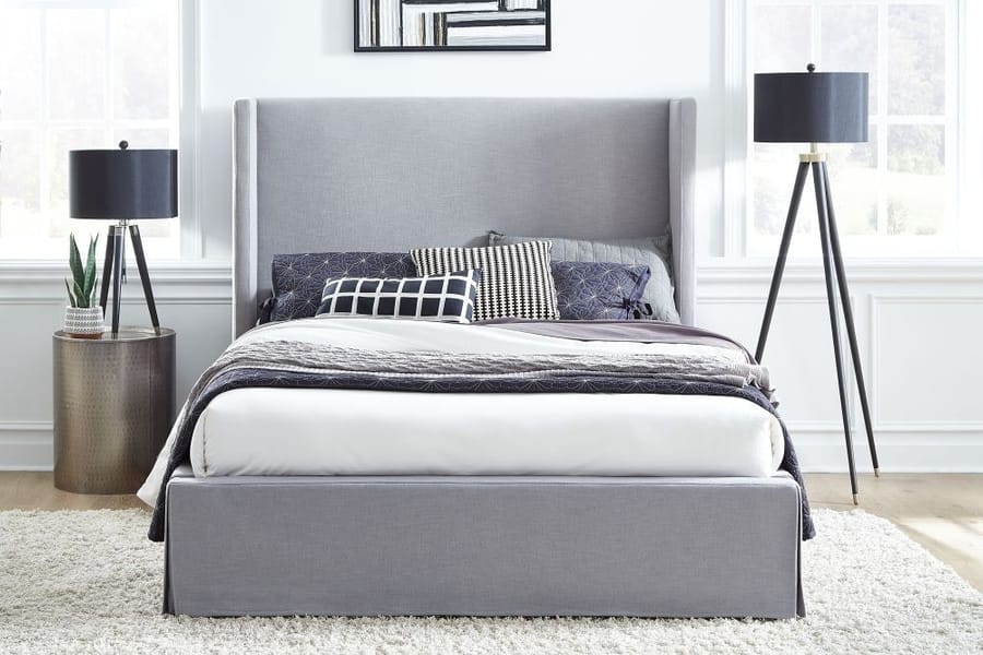 Modus Bedroom Cresta Upholstered Skirted Panel Bed In Fog CBA9H72