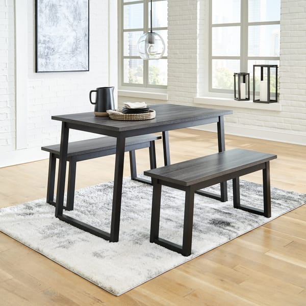 Ashley Dining Room Garvine Dining Table and Benches (Set of 3) D161-125
