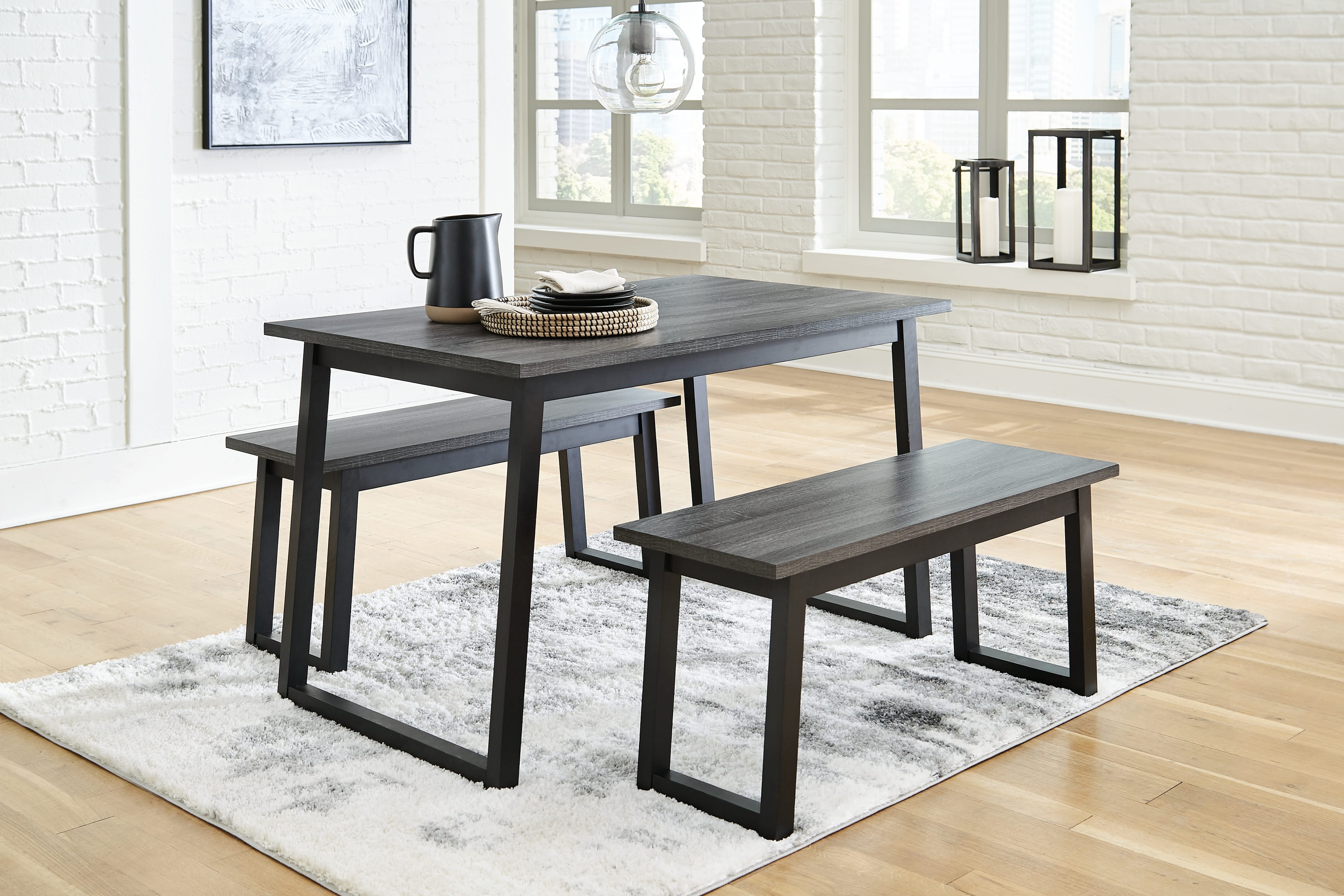 Ashley Dining Room Garvine Dining Table and Benches (Set of 3) D161-125