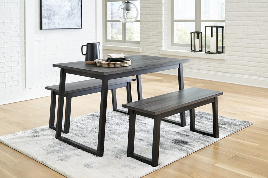 Ashley Dining Room Garvine Dining Table and Benches (Set of 3) D161-125