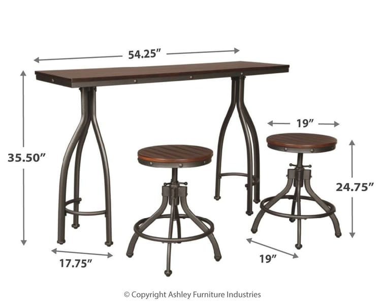 Ashley Dining Room Odium Counter Height Dining Table and Bar Stools (Set of 3) D284-113