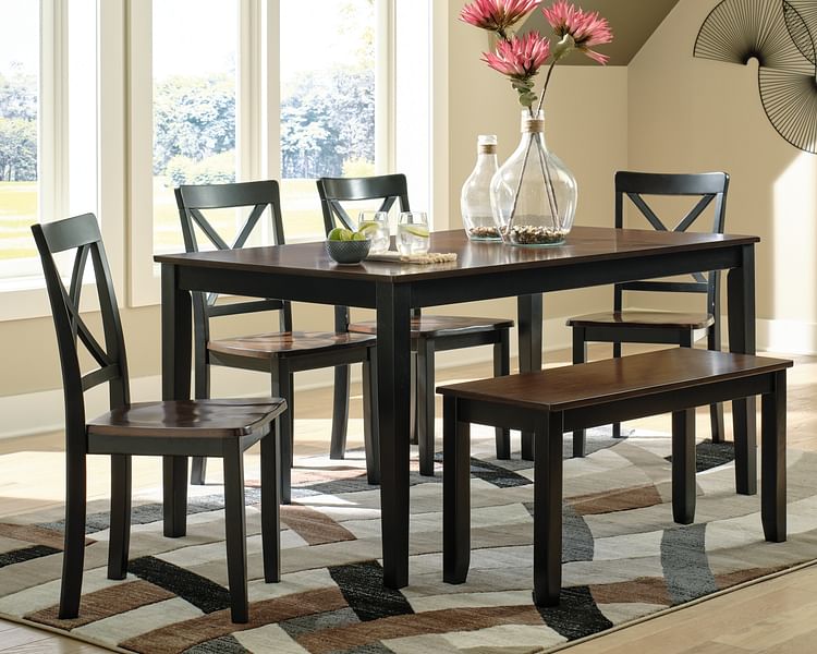 Ashley Dining Room Larsondale Dining Table and Chairs with Bench (Set of 6) D379-325