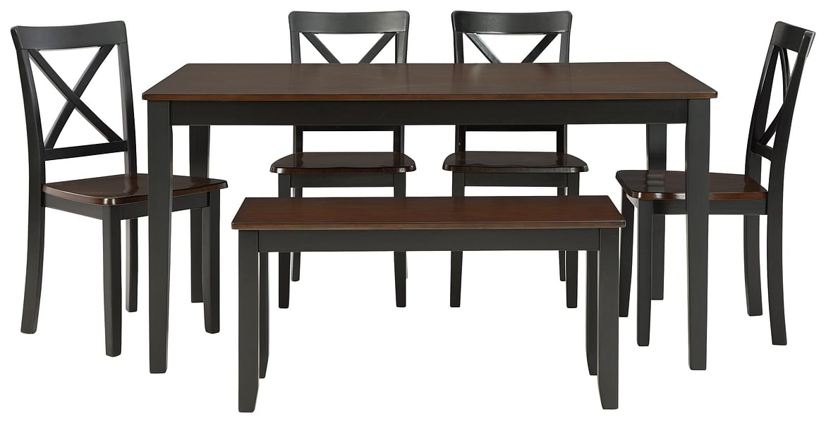 Ashley Dining Room Larsondale Dining Table and Chairs with Bench (Set of 6) D379-325