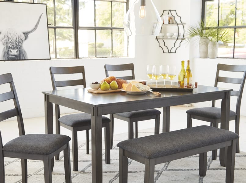 Ashley Dining Room Bridson Dining Table and Chairs with Bench (Set of 6) D383-325
