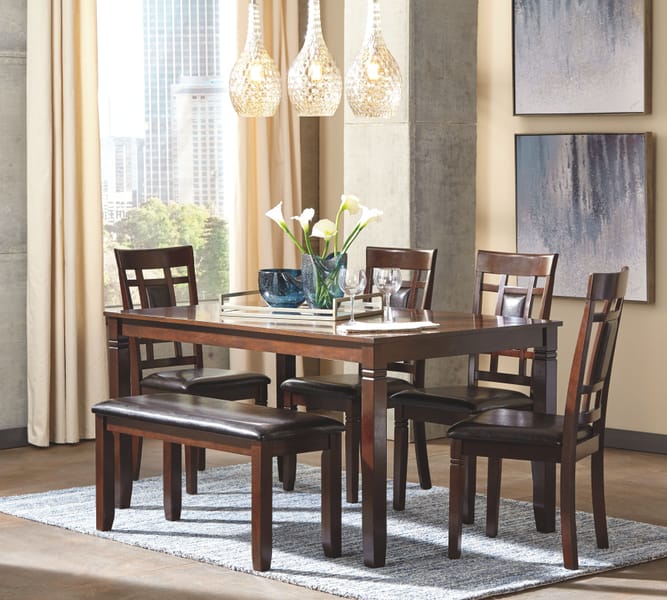 Ashley Dining Room Bennox Dining Table and Chairs with Bench (Set of 6) D384-325