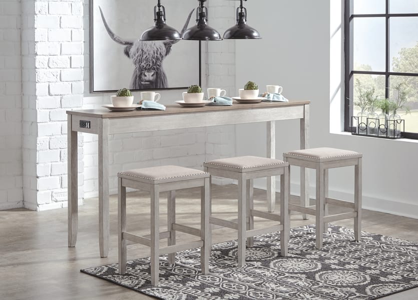 Ashley Bar and Game Room Skempton Counter Height Dining Table and 3 Bar Stools D394-223